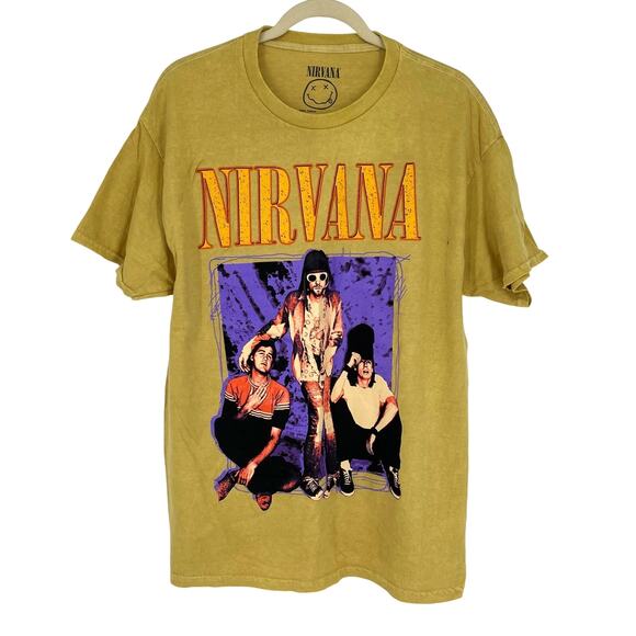 Officially Licensed Nirvana Grunge Tee Yellow Acid Wash Large Vintage Style - Picture 1 of 6